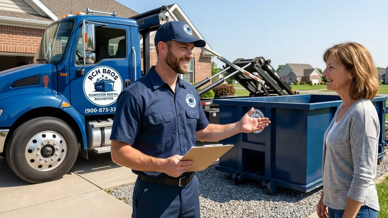 Dumpster permits in Rochester, New York — a container on a city street barricaded and marked for after dark Dumpster permits in Rochester, New York — a container on a city street barricaded and marked for after dark