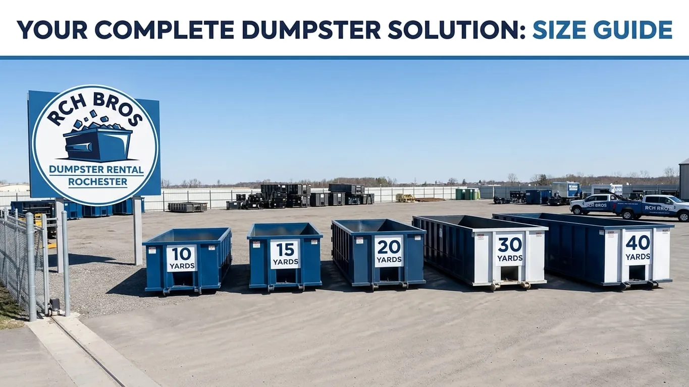 Roll-off dumpster sizes available from RCH Bros Dumpster Rental in Rochester, New York Roll-off dumpster sizes available from RCH Bros Dumpster Rental in Rochester, New York