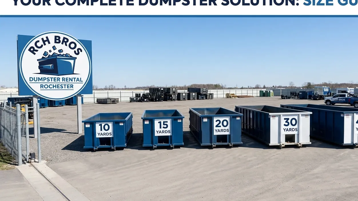 What size dumpster do I need in Rochester, New York — roll-off containers compared side by side at the yard What size dumpster do I need in Rochester, New York — roll-off containers compared side by side at the yard